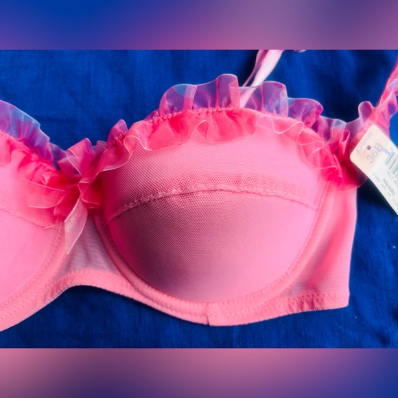 NWT vtg Y2K coquette girly English Rose Pink Frilly balconette push up Bra • 36B - Picture 7 of 10